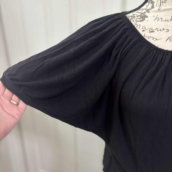 Black Short Top with Cinched Neckline & Batwing Sleeves Size XS - Picture 3 of 5